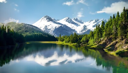 lake and mountains naturla view of landscape. Generative AI.