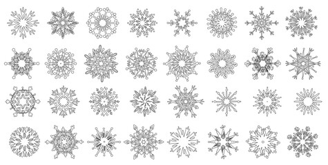 Collection of various snowflakes. Vector graphics.	