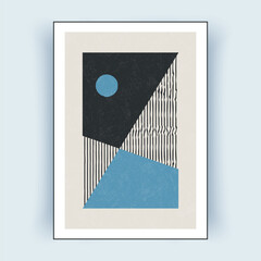 Poster with minimal geometric design. Vector template with elements of primitive shapes. Wall art modern hipster style. 