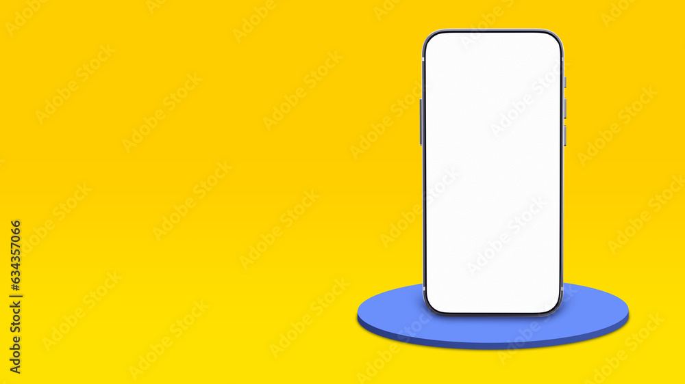 Poster phone mock up. smartphone with blank screen. mobile phone template on yellow. place for text. mock u