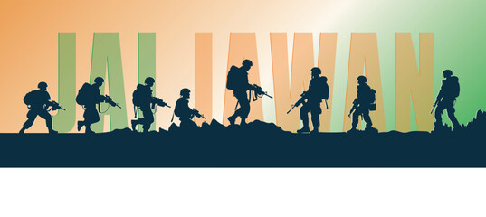 Indian Army Day Wishing Greeting poster, Jay Jawan theme banner of Indian Soldiers flag colors, Calligraphy of Soldiers Day, 15 January, Independence day, Republic day of India