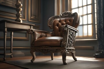 Antic chair in the living room at home - obrazy, fototapety, plakaty