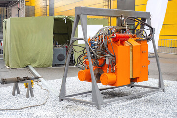 Rail welding machine. Equipment for laying railway tracks. Rail welding equipment of suspension...