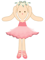 A ballerina bunny in pink dress dancing 
