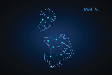 Map of Macao. Wire frame 3D mesh polygonal network line, design sphere, dot and structure. communications map of Macao. Vector Illustration EPS10. 