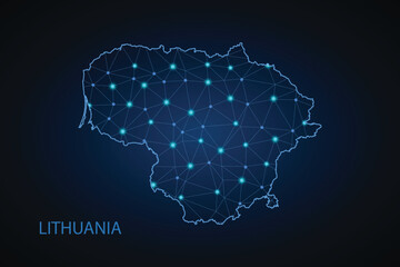 Map of Lithuania. Wire frame 3D mesh polygonal network line, design sphere, dot and structure. communications map of Lithuania. Vector Illustration EPS10.