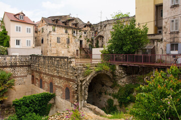 The remains of the Triclinium, an octagonal dining room, within the Diocletian Palace in Split,...