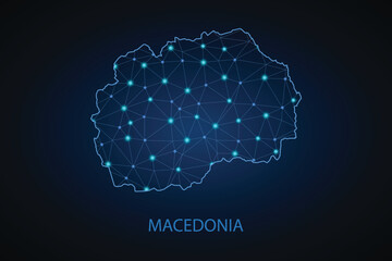 Map of Macedonia. Wire frame 3D mesh polygonal network line, design sphere, dot and structure. communications map of Macedonia. Vector Illustration EPS10.