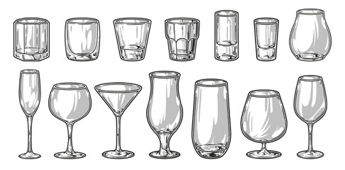 Glasses drinks set sticker monochrome