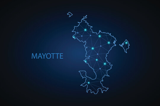 Map of Mayotte. Wire frame 3D mesh polygonal network line, design sphere, dot and structure. communications map of Mayotte. Vector Illustration EPS10.