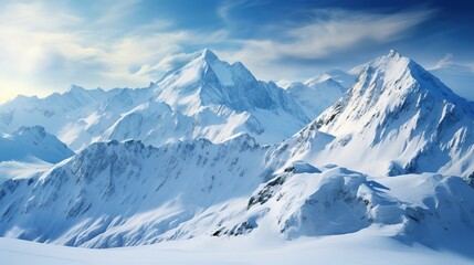 Fototapeta na wymiar A beautiful view of a big snowy mountain range with a blue sky. Design ai