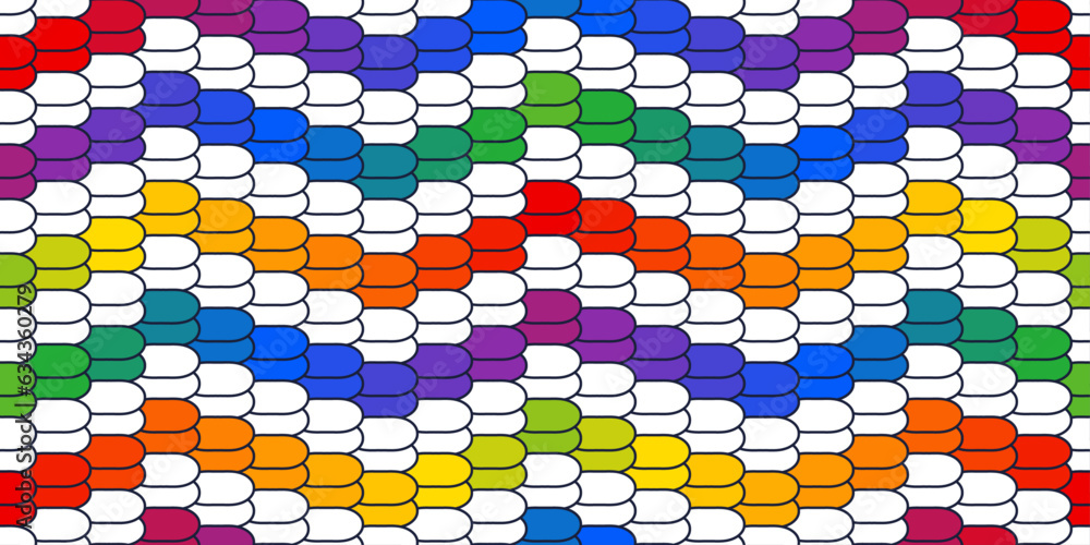 Poster rainbow round stones. seamless pattern with colored tiles alternating with white. pattern for cloth,