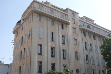 Fototapeta premium Art Deco building facades, geometric decorations, ornaments and more. Architecture from the beginning of the 20th century. Shot in Nice, France. 