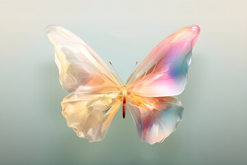 Colorful crystal butterfly on a light background. Generative AI