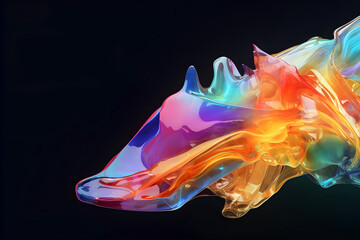 Multicolored abstract translucent line wave background. modern glossy colorful translucent fluid motion waves, fluent style liquid cloth 3D illustration. Generative AI