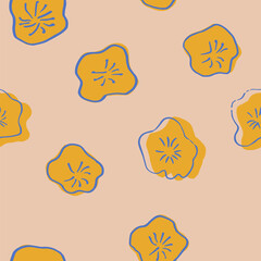 Naive abstract doodle Flowers. Modern cute floral elements. Contempotary trendy Flower object seamless Pattern. Hand drawn Wallpaper, print, fabric, poster, textile.  Vector illustration