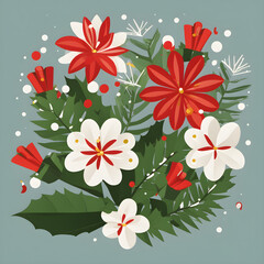 Christmas flowers and leaves graphic design