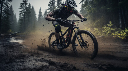 Naklejka premium The rider navigating a wet track with specialized tires, highlighting the challenges and skills required in varying conditions 