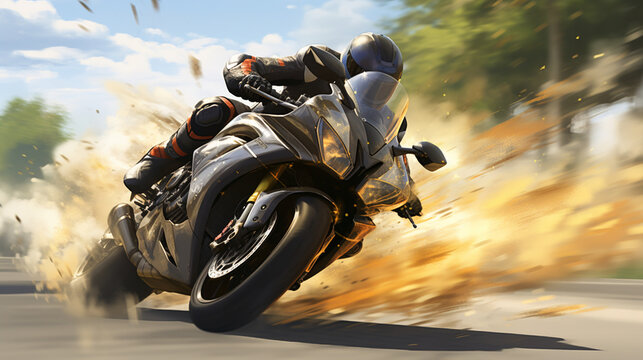 The motorcycle's front wheel lifting off the ground during an exhilarating wheelie, showcasing controlled acceleration 