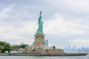 New York, New York, United States. August 07, 2023. Dramatic and detailed image of the Statue of...