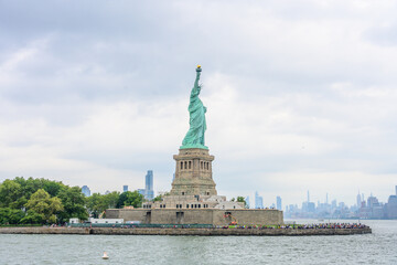 New York, New York, United States. August 07, 2023. Dramatic and detailed image of the Statue of...