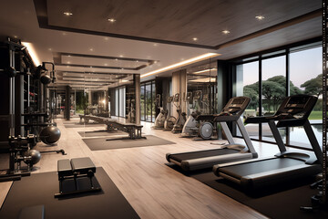 A fully equipped gym with treadmills and exercise equipment