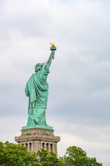 New York, New York, United States. August 07, 2023. Dramatic and detailed image of the Statue of...
