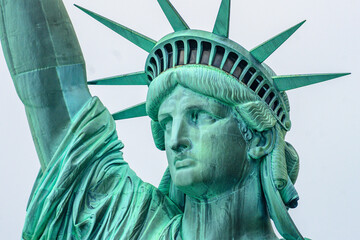 New York, New York, United States. August 07, 2023. Dramatic and detailed image of the Statue of...