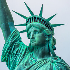 New York, New York, United States. August 07, 2023. Dramatic and detailed image of the Statue of...