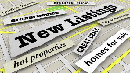 New Listings Headlines Real Estate Homes for Sale Great Houses Deals Map 3d Animation - Powered by Adobe