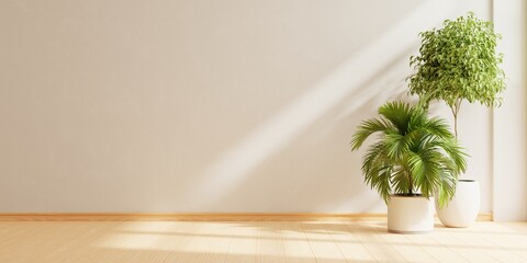 Empty room with wooden floor and potted plant.