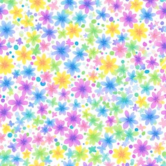 Seamless pattern of colored flowers. AI generated.