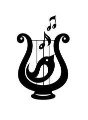 Music note vector icon with bird