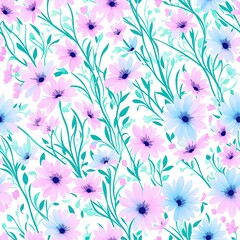 Seamless pattern of colored flowers. AI generated.