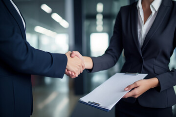 Sealing the Deal: Business Man and Woman Shake Hands in Agreement. Ai generated