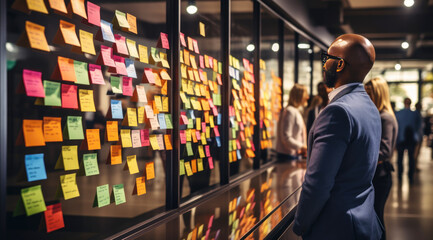 backside of business man concept for schedule planning, brainstorming at the office.