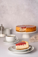 Blank food photography of cheesecake, cheese pie, strawberry cake, baked, tart, creamy, cream, confectionery, dessert, coffee