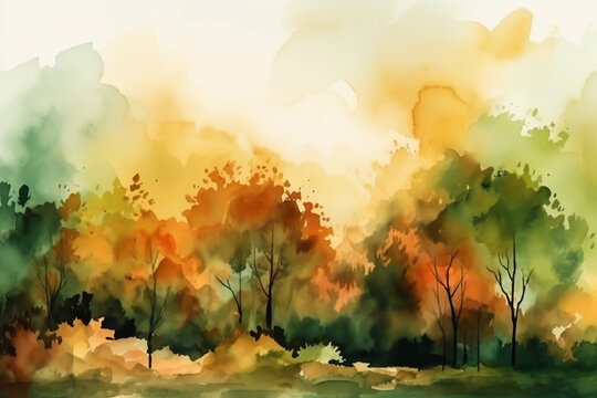 - Abstract watercolor autumn landscape, gold color, minimalism 8, generative ai