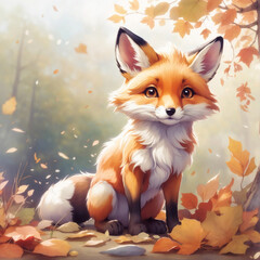 Cute fox in the autumn forest
