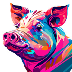 Pig head with abstract colorful background. Vector illustration for your design