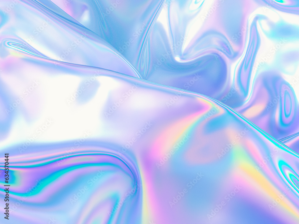 Poster abstract iridescent holographic cloth background. 3d rendering.
