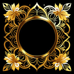 Gold floral frame on black background. Vector illustration for your design.