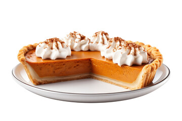 Pumpkin pie, Thanksgiving  dessert isolated on white transparent background, PNG - obrazy, fototapety, plakaty