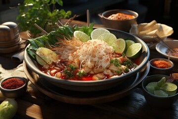 Kanom Jeen," Thai Rice Noodles, through, Delicate rice noodles adorned. Generated with AI