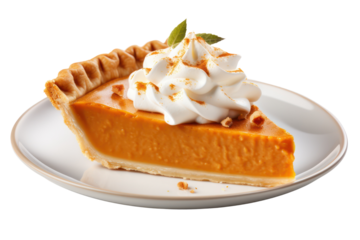 Pumpkin pie, Thanksgiving dessert isolated on white transparent background, PNG