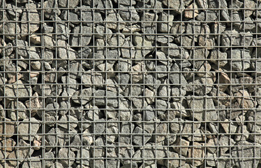 Gabion, texture, background. Gabion net and construction design. New technologies in arranging...
