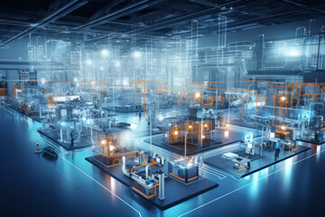 Cutting-edge technology in a futuristic smart factory interior