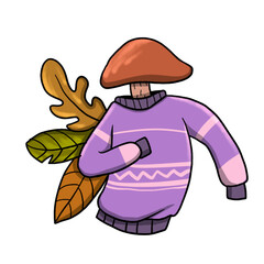 mushroom headed sweater cartoon clip art, Sticker, png transparent background fall of oak leaves t-shirt design