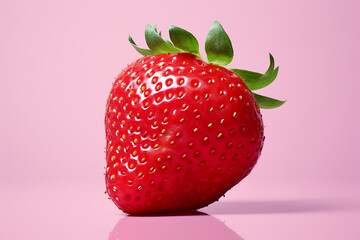 A strawberry on a light pink background. Minimal summer food concept.