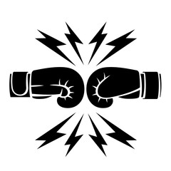 Emblem with boxing gloves. Box club label. Sport illustration in cartoon style.